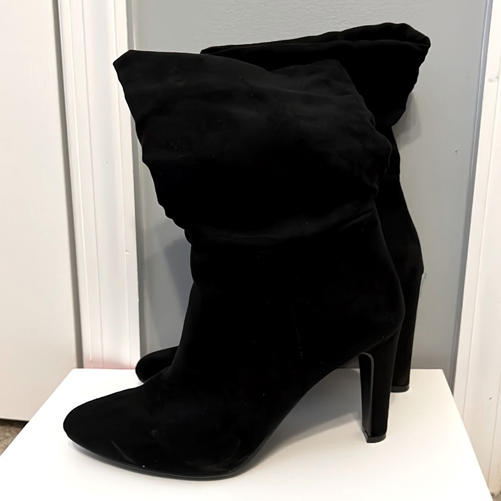 Black faux suede boots